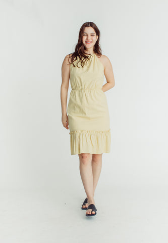 Mossimo Rizette Yellow Halter Tiered Dress with Open Back