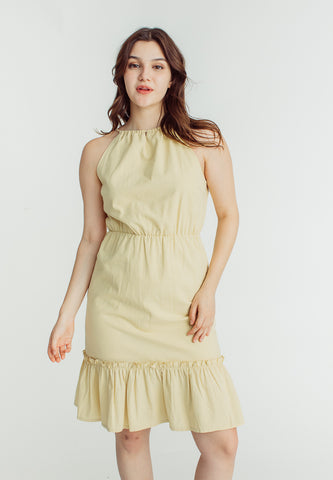 Mossimo Rizette Yellow Halter Tiered Dress with Open Back