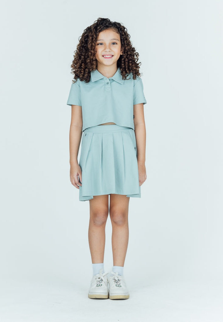 Mossimo Kids Ruella Light Blue Green Polo Shirt and Pleated Skirt Set