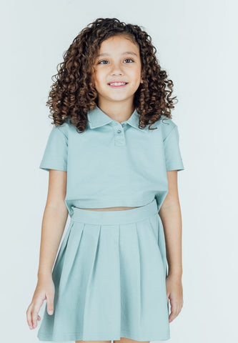 Mossimo Kids Ruella Light Blue Green Polo Shirt and Pleated Skirt Set