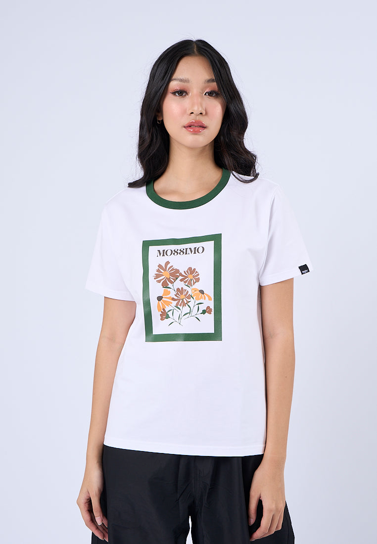 Mossimo Max White Floral Ringer Classic Fit Tee