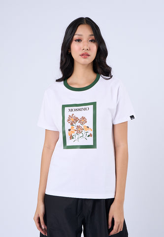 Mossimo Max White Floral Ringer Classic Fit Tee