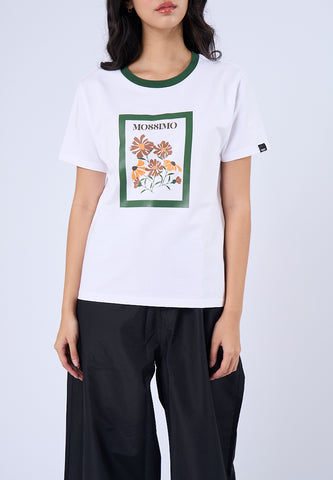 Mossimo Max White Floral Ringer Classic Fit Tee