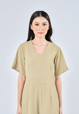 Mossimo Dahlia Sage Green Pleated Front Straight Leg Jumpsuit