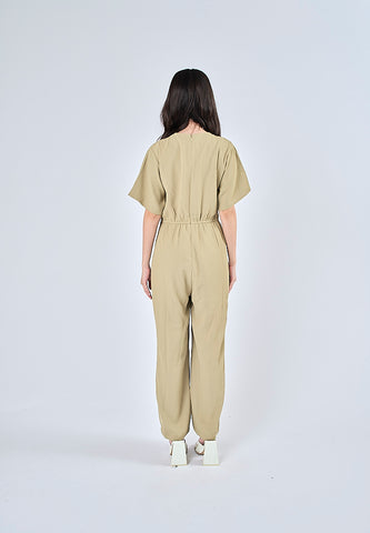 Mossimo Dahlia Sage Green Pleated Front Straight Leg Jumpsuit