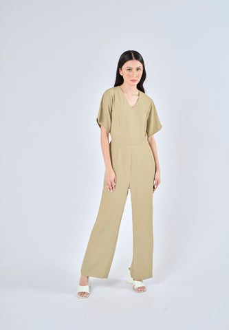 Mossimo Dahlia Sage Green Pleated Front Straight Leg Jumpsuit