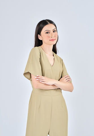 Mossimo Dahlia Sage Green Pleated Front Straight Leg Jumpsuit