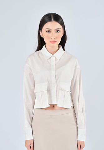 Mossimo Leilani Off White Cropped Long Sleeves Top