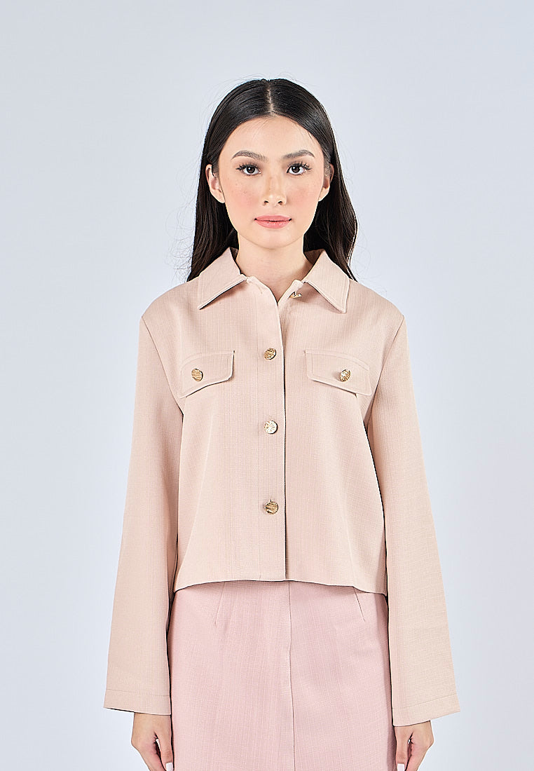 Mossimo Zora Baby Pink Tweed Cropped Long Sleeves