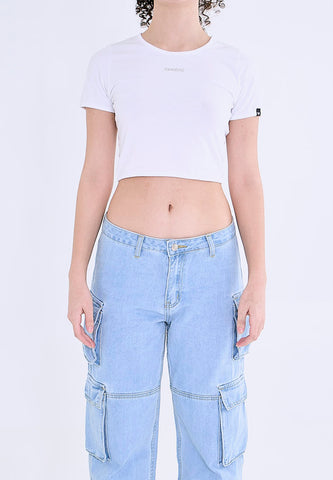 Mossimo Adara White Scoop Neck Retro Cropped Fit Tee