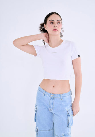 Mossimo Adara White Scoop Neck Retro Cropped Fit Tee