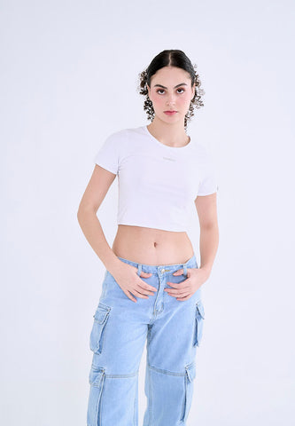 Mossimo Adara White Scoop Neck Retro Cropped Fit Tee