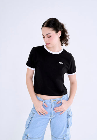 Mossimo Fiona Black Classic Crop Fit Tee