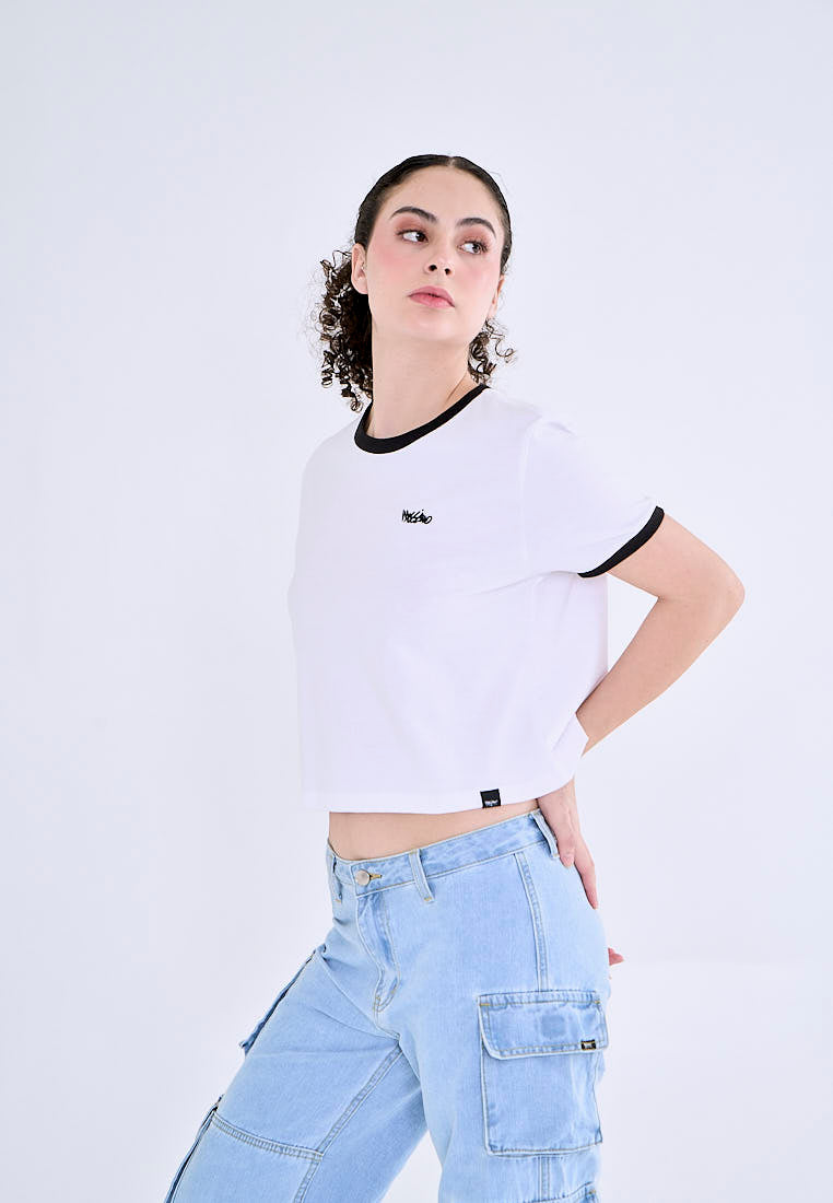 Mossimo Fiona White Classic Crop Fit Tee