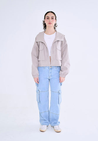 Mossimo Leandra Gray Cropped Cargo Jacket