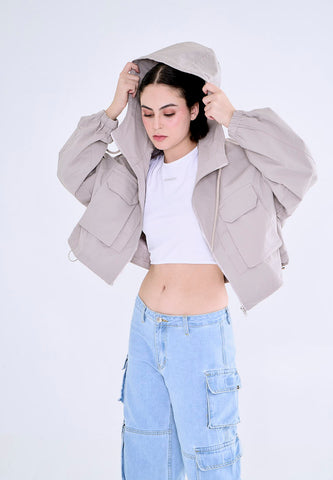 Mossimo Leandra Gray Cropped Cargo Jacket