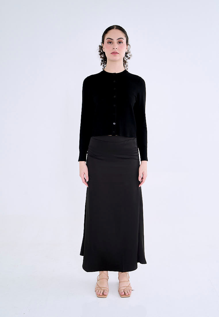 Mossimo Ayla Black A-Line Silk Long Skirt