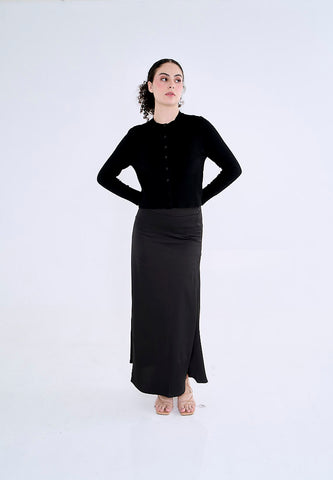 Mossimo Ayla Black A-Line Silk Long Skirt