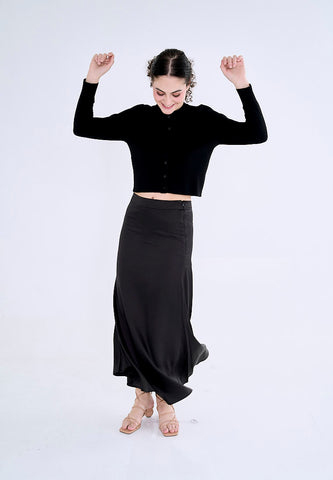 Mossimo Ayla Black A-Line Silk Long Skirt