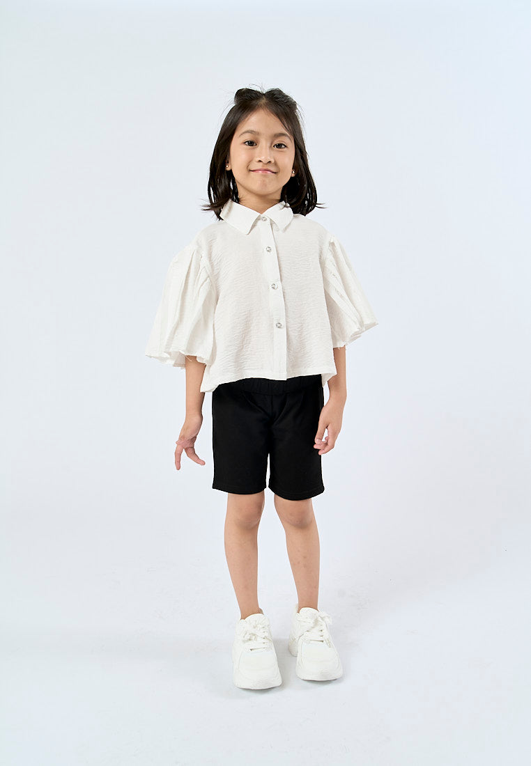 Mossimo Kids Celestia White Woven Pleated Sleeves Crop Shirt