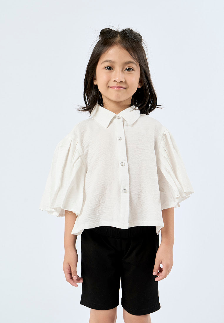 Mossimo Kids Celestia White Woven Pleated Sleeves Crop Shirt