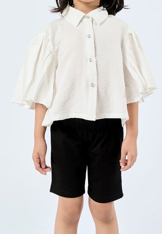 Mossimo Kids Celestia White Woven Pleated Sleeves Crop Shirt