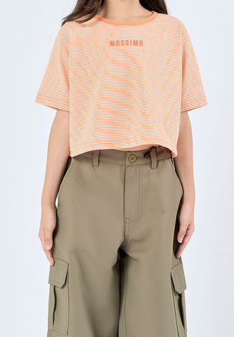 Mossimo Kids Nish Orange Striped Loose Cropped Tee