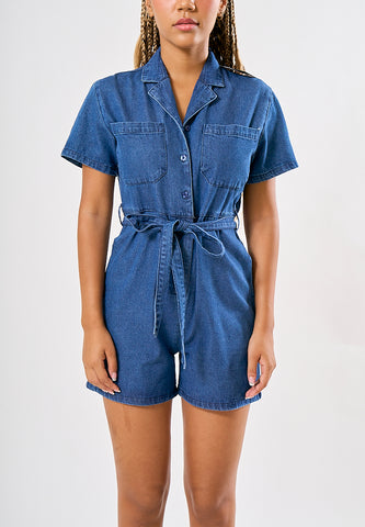 Mossimo Quinn Dark Blue Denim Romper with Patch Pocket