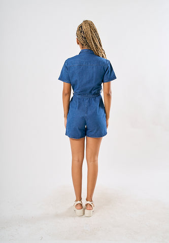 Mossimo Quinn Dark Blue Denim Romper with Patch Pocket