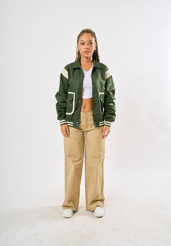 Mossimo Ellaine Dark Green Oversized Varsity Jacket