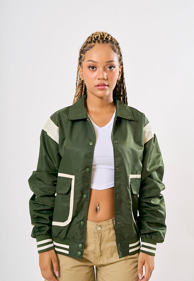 Mossimo Ellaine Dark Green Oversized Varsity Jacket