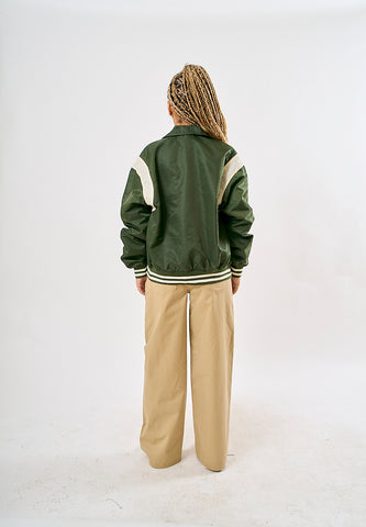 Mossimo Ellaine Dark Green Oversized Varsity Jacket