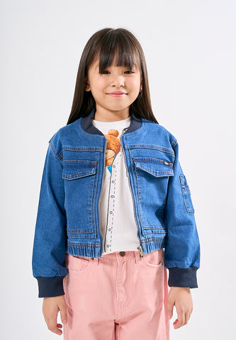 Mossimo Kids Lilian Medium Blue Denim Bomber Jacket