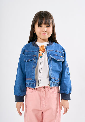 Mossimo Kids Lilian Medium Blue Denim Bomber Jacket