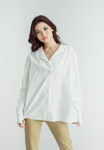 Diana White Woven Long Sleeves Oversized Buttondown - Mossimo PH