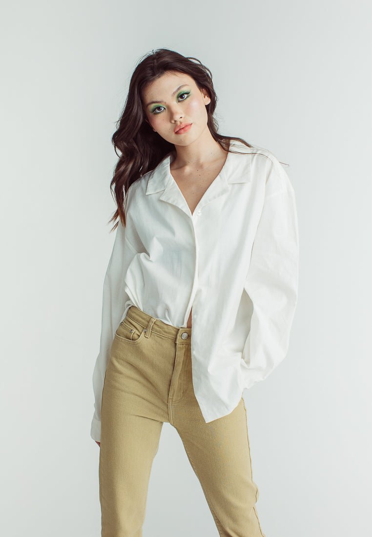 Diana White Woven Long Sleeves Oversized Buttondown - Mossimo PH