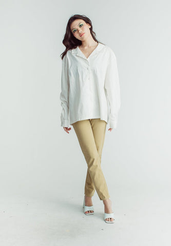 Diana White Woven Long Sleeves Oversized Buttondown - Mossimo PH