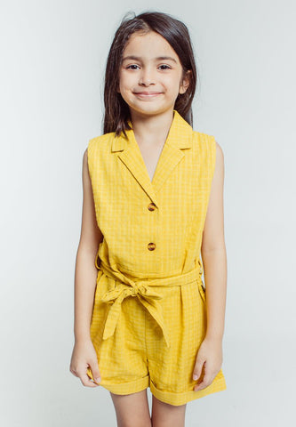 Mossimo Kids Isabela Yellow Half Button Belted Girls Romper - Mossimo PH