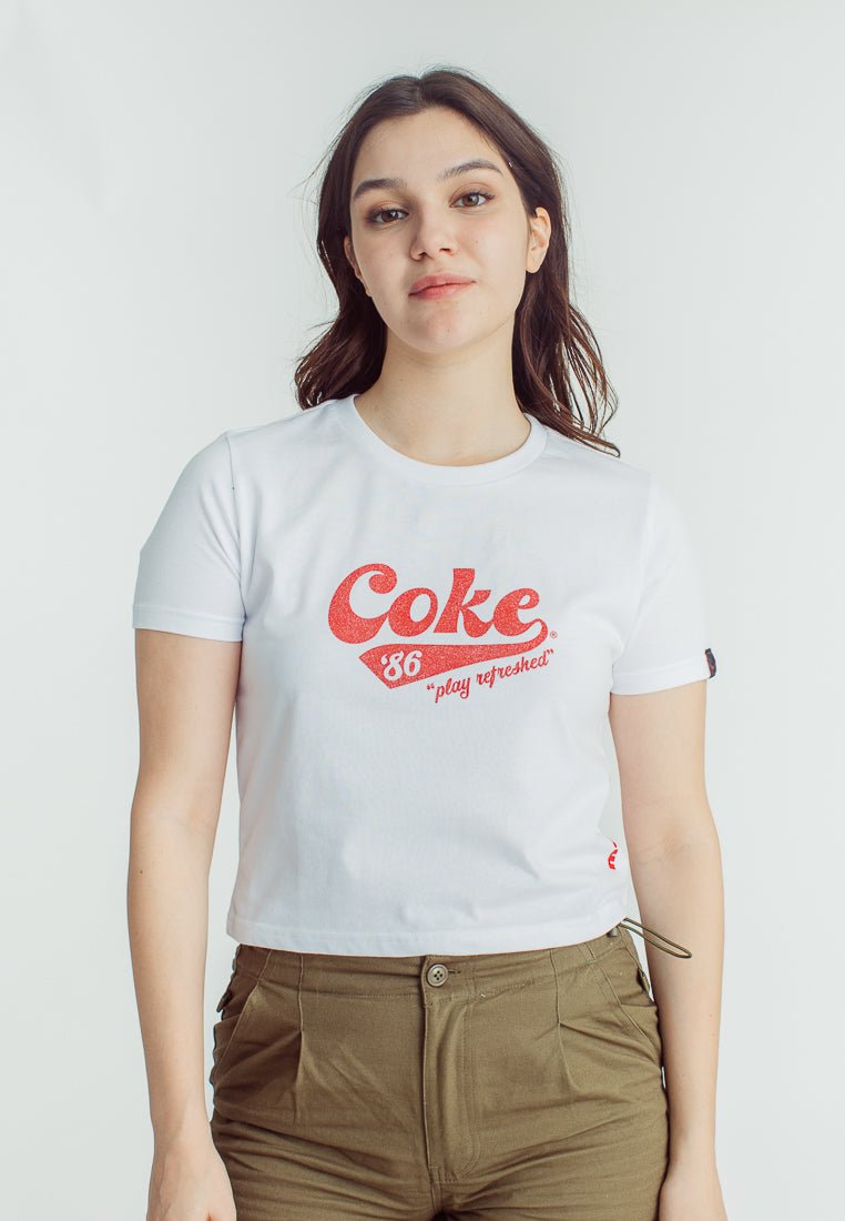 Mossimo White Coca Cola Basic Tshirt with Sugar Glitter Dip and Flat Print Classic Cropped Fit Tee - Mossimo PH