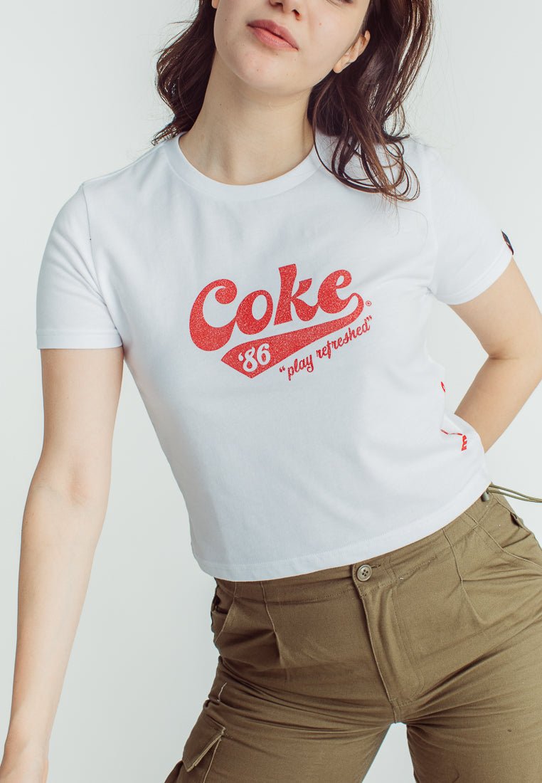 Mossimo White Coca Cola Basic Tshirt with Sugar Glitter Dip and Flat Print Classic Cropped Fit Tee - Mossimo PH