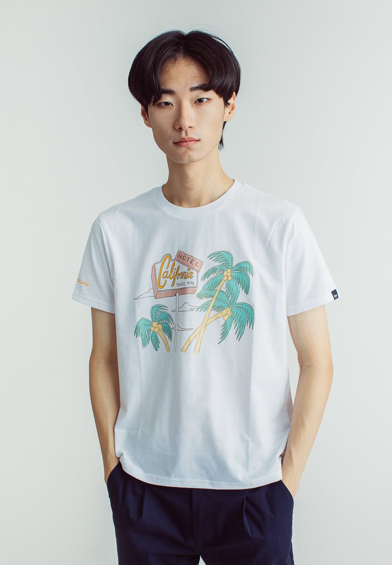 White with Flat Print Basic Round Neck Classic Fit Tee - Mossimo PH