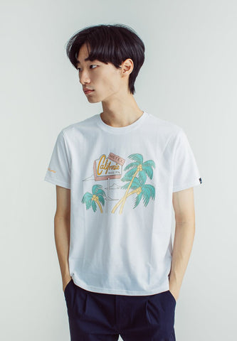 White with Flat Print Basic Round Neck Classic Fit Tee - Mossimo PH