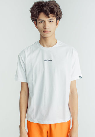 White with Flat Print Urban Fit Basic Round Neck Tee - Mossimo PH